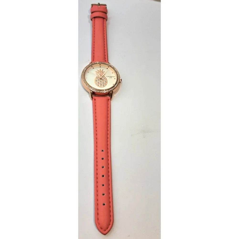 Lot of 2 Preppy Watches Caribbean Joe Pineapple Pink Geneva Rhinestone‎ Green